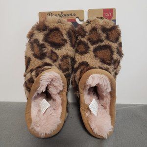 Dearfoams Kids Girls Charlotte Furry Bootie Slipper Leopard Size 13/1